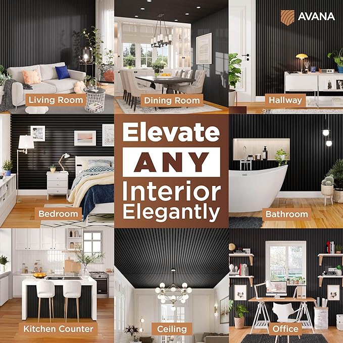 Avana Acoustic Wood Wall Panels – 94.4 x 12.6 Inch Black Oak Acoustic Panels 4 PCs – Wall Panels For Interior Wall Decor For Homes, Offices, Studios – Pleasing Decorative Wood Panels For Wall