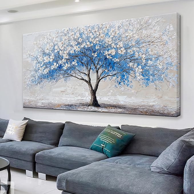 Large Wall Art For Living Room Blue Tree Of Life Modern Wall Artwork Prints Canvas Art Wall Decor Painting Blue Tree Pictures Abstract Wall Decor For Home Bedroom Office Ready To Hang 29"×58"