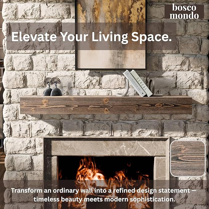 BoscoMondo Fireplace Mantel, Wall-Mounted 48 inch Floating Shelf for Wall, Tv Shelf, Rustic Shelf - 8x6x48 Walnut