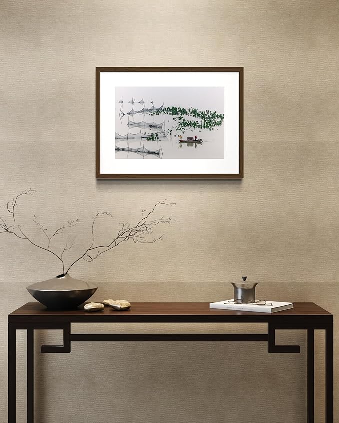 Oriental Beauty: Stunning Feng Shui Landscape Wall Art Prints for Home Decor in 3 Sizes (Tranquil Waters: Traditional Fishing Scene, 20" x 30")