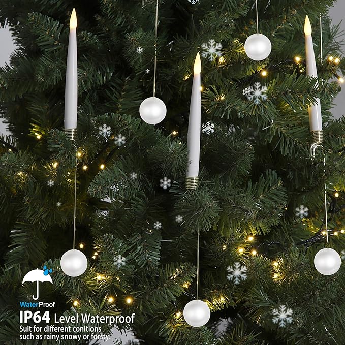 Christmas Tree LED Candles, 10 Pack Battery Operated with Remote, Fake Candles for Xmas Wedding Decor with Pearl Ball Hook