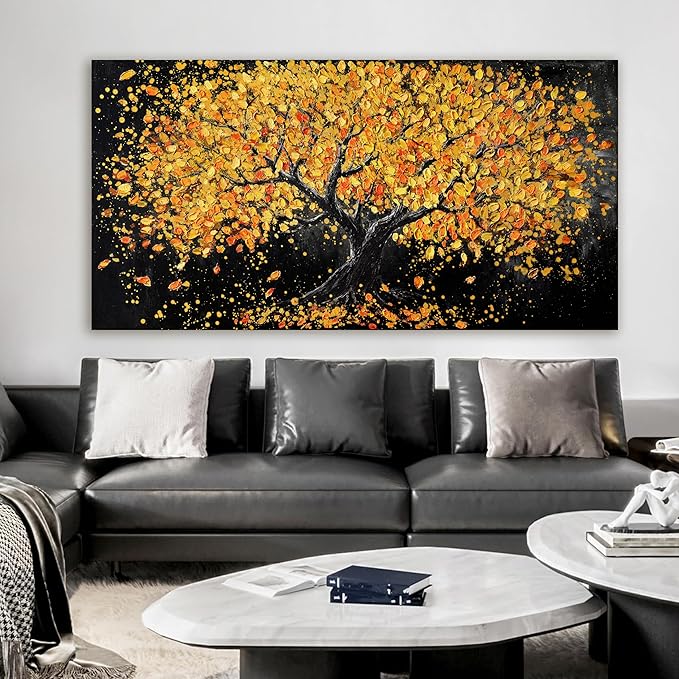 Canvas Wall Art Decor Large Wall Art Pictures for Living Room Artwork for Walls Black and Gold Wall Art Decor Tree of Life Wall Art Prints Canvas Art Wall Decor for Home Office Wall Decor 29" X 58"