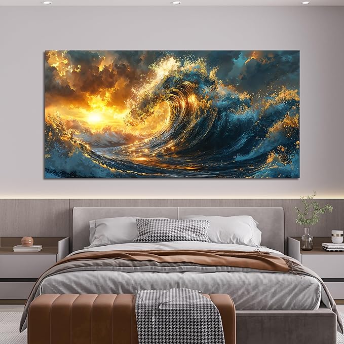Canvas Wall Art Decor Sunshine Wave Canvas Wall Art For Living Room Decor Oversized Gold Modern Abstract Aesthetics Wall Art Decor Canvas Prints Artwork For Bedroom Office Wall Decor 29 X 58 Inch