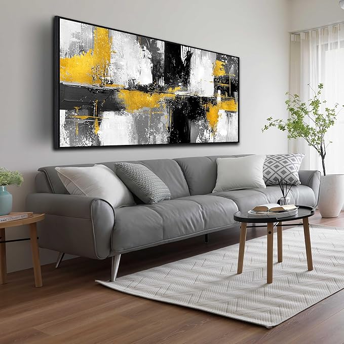 Abstract Art Wall Decor - Black Art Work for Living Room Walls - Big Picture Frames for Wall Size 29" x 59"
