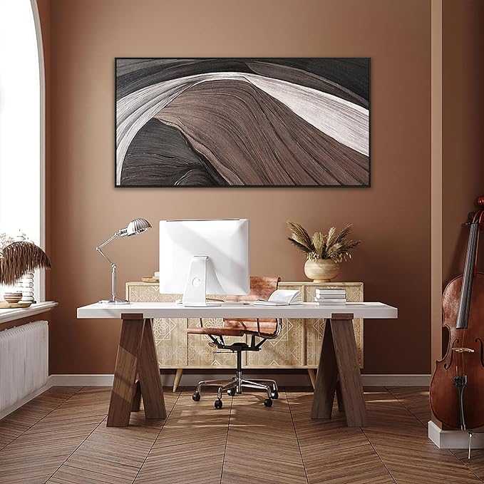 Canvas Art Wall Decor Brown Abstract Wall Art For Living Room Modern Black And White Wall Art Canvas Prints Pictures For Bedroom Hotel Home Wall Decor 24 X 48 Inch With Framed