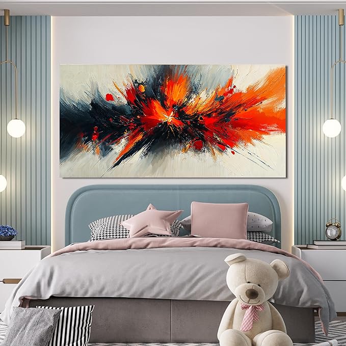 Abstract Canvas Wall Art Decor Large Black and White Wall Art Decor Large Artwork for Walls Wall Pictures for Living Room Modern Abstract Red Wall Art Prints Bedroom Office Wall Decor 29" X 58"