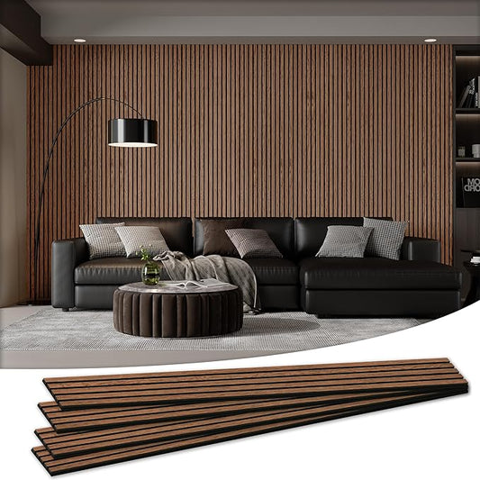 4 Pack 105.9" x 12.6" x 0.8" Acoustic Wall Panels Sound Absorbing, Wood Slat Wall Panels for Wall Decor, Soundproof Wood Wall Panels, Red Oak