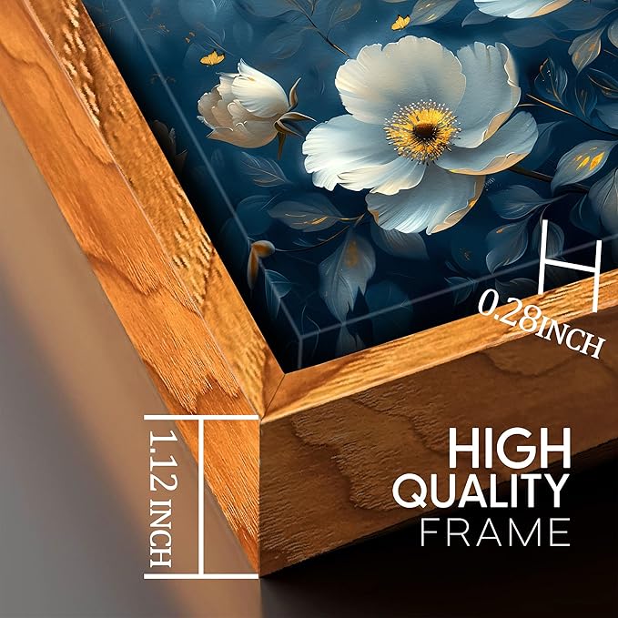 Ouzzlie White Floral Canvas Wall Art for Bedroom Large Blue Wall Decor Plant Picture Artwork 24" x 48"