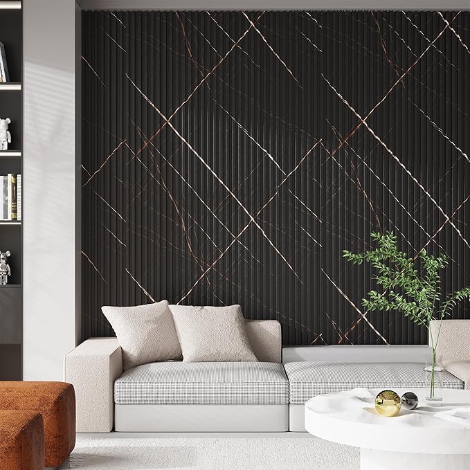 8-Pack WPC Slat Wall Panels - 3D Wall Panels, Water-Proof and Easy Installation, Accent Slat Wall Paneling for Living Room, Office,Granite, 96 x 6.6 Inch