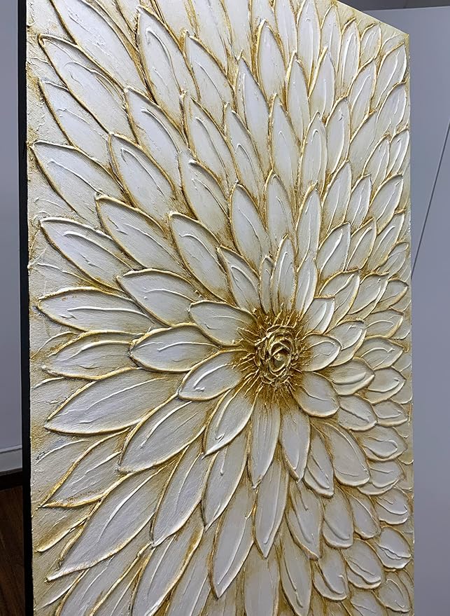 ART8YUQI Paintings - 3D Texture Wall Art Abstract Picture Contemporary Abstract Art Painting Gold Flower Modern Artwork Oil Painting for Decor 24x36 Inch