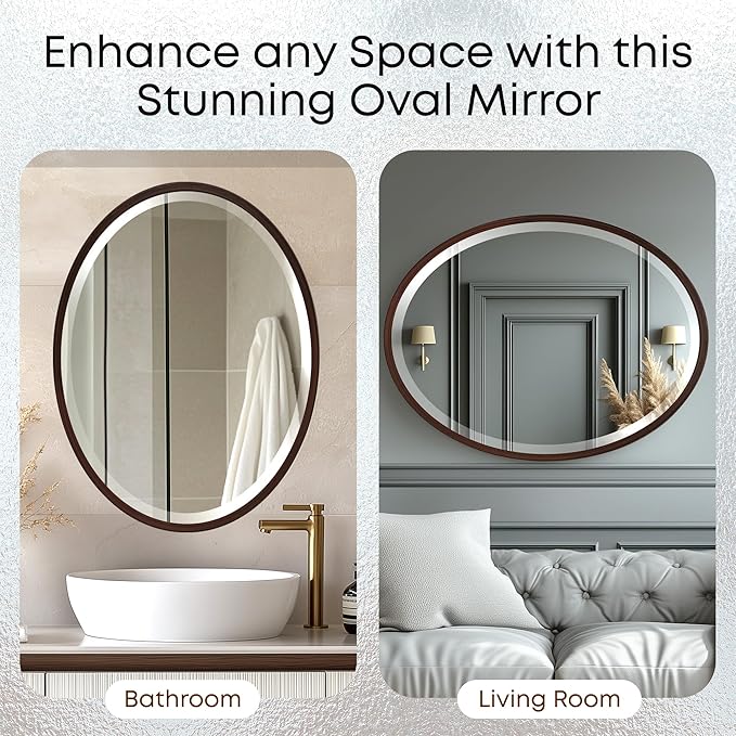 OVALCREST - Oval Wooden Beveled Wall Mirror for Home Decor, Bathroom, Vanity, Bedroom, Living Room, Hallway - London Style (Black Walnut) 41.1 x 31.1