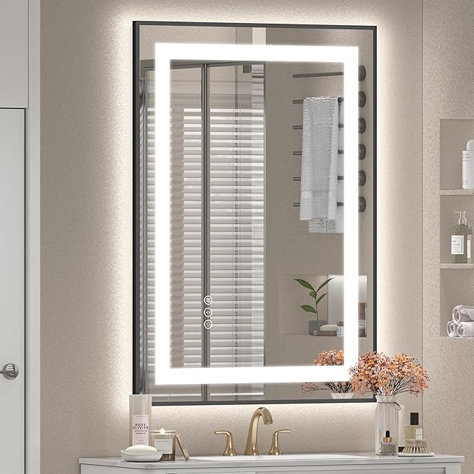 20x28 LED Bathroom Mirror for Wall, Framed Dimmable Vanity Mirror for Wall, Backlit and Front Lighted, Shatterproof, Anti-Fog, Memory(Horizontal/Vertical)