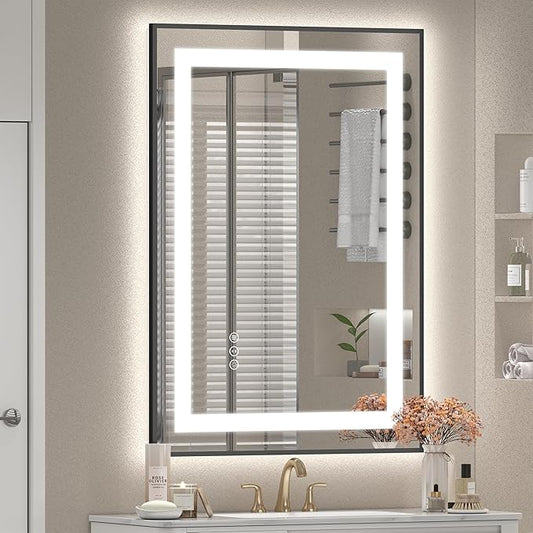 20x28 LED Bathroom Mirror for Wall, Framed Dimmable Vanity Mirror for Wall, Backlit and Front Lighted, Shatterproof, Anti-Fog, Memory(Horizontal/Vertical)