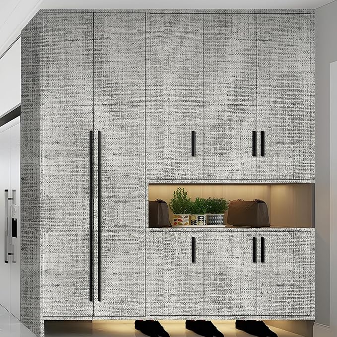 15.75"x393.70" Gray Wallpaper Grasscloth Peel and Stick Wallpaper Faux Linen Textured Removable Wall Paper Self Stick Grey Contact Paper for Wall Decoration Thickened Cabinets Desk Coverings