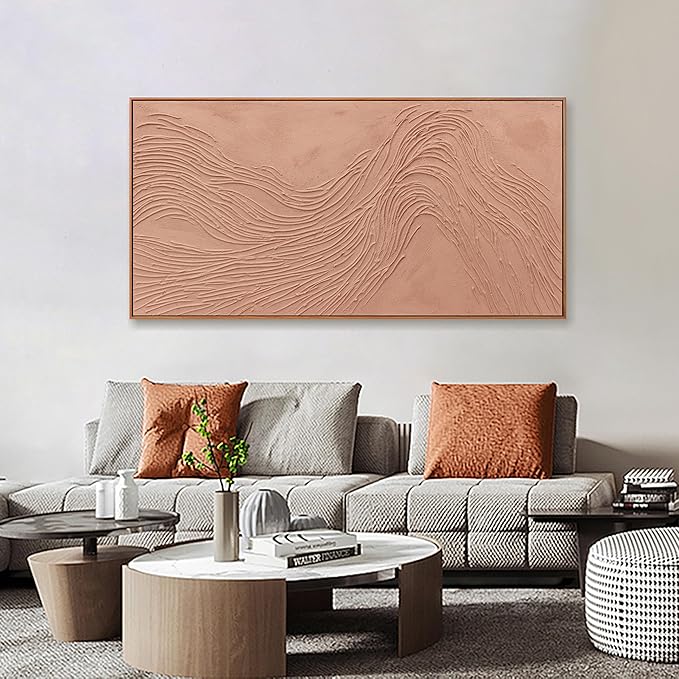 Canvas wall Art Wall Decor Bedroom Pictures Wall Decoration Artwork Abstract Wall Art Hand Painted Reddish Brown Variational Texture Minimalist Modern Art large Modern Painting Pictures for Living Room Home Kitchen Office 24"*48" With Framed