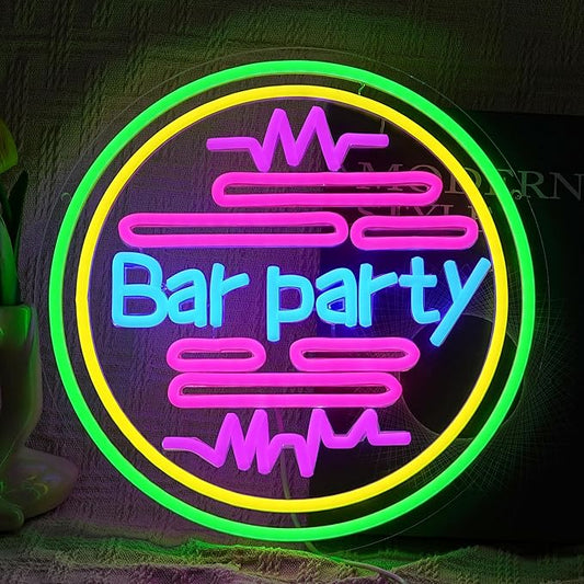 Bar Party Neon Sign Dimmable Unique Bar Neon Light for Wall Decor USB Power Heartbeat Party LED Light Sign for Man Cave Birthday Pub Home Bistro Restaurant Window(12.6 * 12.6In)