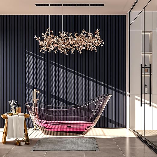 106" x 12.6" Acoustic Wood Wall Paneling, Decorative Sound Proof 3D Slat Panels for Walls and Ceilings (Set of 20) (Dark Blue)