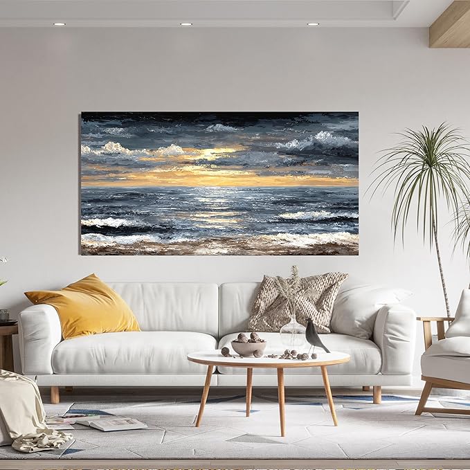 Canvas Wall Art Decor Modern Wall Art Pictures for Living Room Abstract Coastal Wall Art Prints Large Landscape Wall Art Decorations Abstract Canvas Art Wall Decor Bedroom Office Decor 24" X 48"