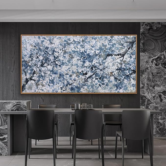 Canvas Wall Art Pictures Wall Decoration Dark Blue And White Abstract Tree Plants Artwork Large Wall Art Modern Painting Framed Pictures For Living Room Home Kitchen Office 29"X58"