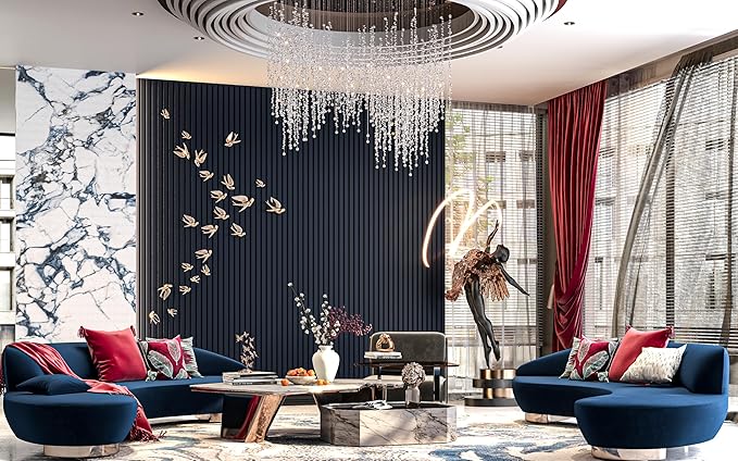 2-Pack 94” x 12.6” Acoustic Wood Wall Panels – 3D Slat Soundproofing for Walls & Ceilings – Elegant Decorative Panels for Modern Interior Design (Dark Blue)