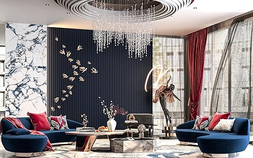 94" x 24" Acoustic Wood Slat Wall Panels – Modern Decorative Soundproof Panels for Walls & Ceilings, Premium Noise-Reducing Wood Paneling for Home & Office (Set of 10) (Dark Blue)