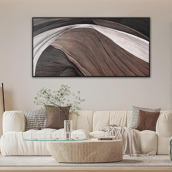 Canvas Art Wall Decor Brown Abstract Wall Art For Living Room Modern Black And White Wall Art Canvas Prints Pictures For Bedroom Hotel Home Wall Decor 24 X 48 Inch With Framed