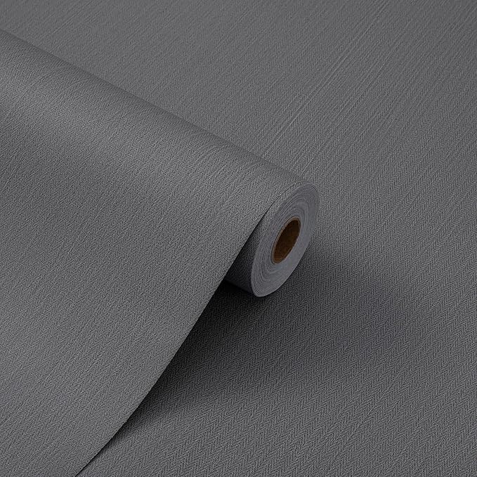 24"x393" Grey Grasscloth Peel and Stick Fabric Textured Contact Paper Linen Wallpaper Vintage Matte Frosted Waterproof Flax Wallpaper for Bedroom Bathroom Kitchen (Dark Gray)