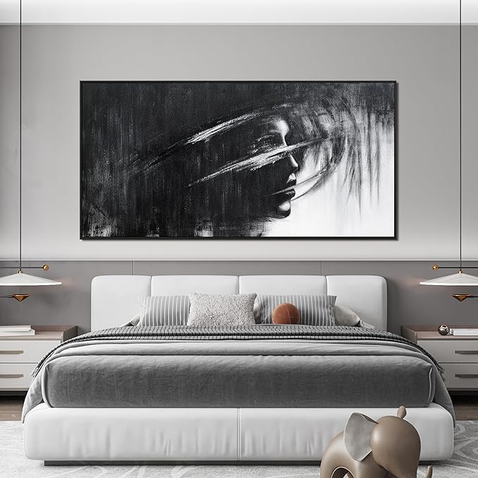 Abstract Wall Art Decor Large Wall Art Pictures for Living Room Black and White Abstract Wall Art Decor Large Framed Artwork for Walls Modern Canvas Wall Art Prints Bedroom Office Wall Decor 29" X 59"
