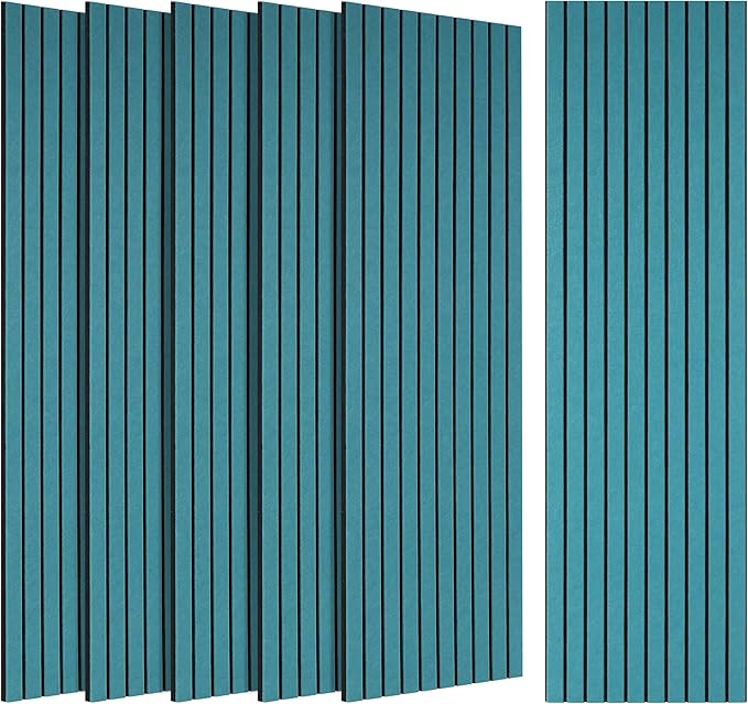 BUBOS 10 Pack Large Acoustic Panels, 48"X 12"X 0.4" Sound Proof Panels for Walls,Decorative Self-Adhesive Acoustical Wall Panels,3D Slat Sound Panels for Home Office Studio (Water Green)