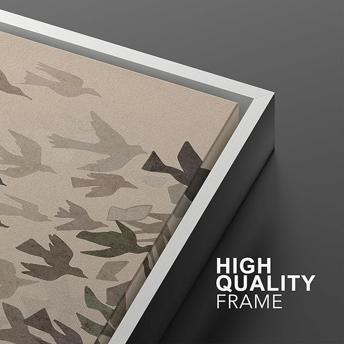 MUDECOR Framed Wall Art Print Set Minimalist Subtle Birds in Motion Illustrations Modern Art Boho Decorative Colorful Chic for Living Room, Bedroom, Office - 16"x24"x3 White