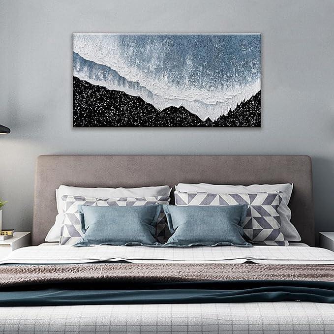 Canvas Wall Art Decor Modern Large Wall Art For Living Room Blue Beach Wall Art Prints Black and White Wall Art Decor Wall Pictures Canvas Art Work For Bedroom Office Kitchen Wall Decor 20"x40"