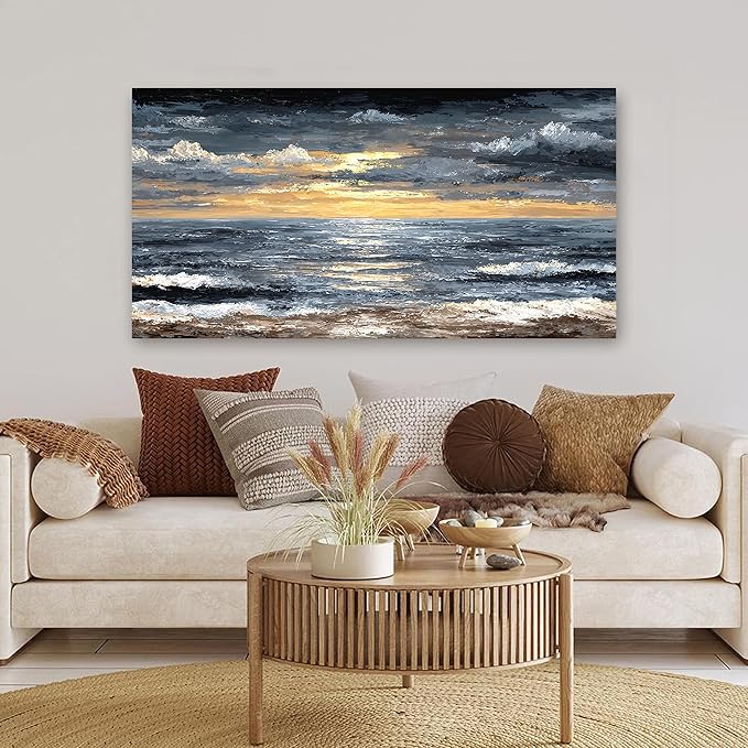 Canvas Wall Art Decor Modern Wall Art Pictures for Living Room Abstract Coastal Wall Art Prints Large Landscape Wall Art Decorations Abstract Canvas Art Wall Decor Bedroom Office Decor 24" X 48"