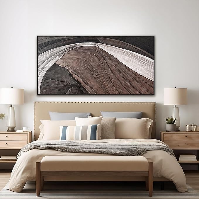 Canvas Art Wall Decor Brown Abstract Wall Art For Living Room Modern Black And White Wall Art Canvas Prints Pictures For Bedroom Hotel Home Wall Decor 24 X 48 Inch With Framed