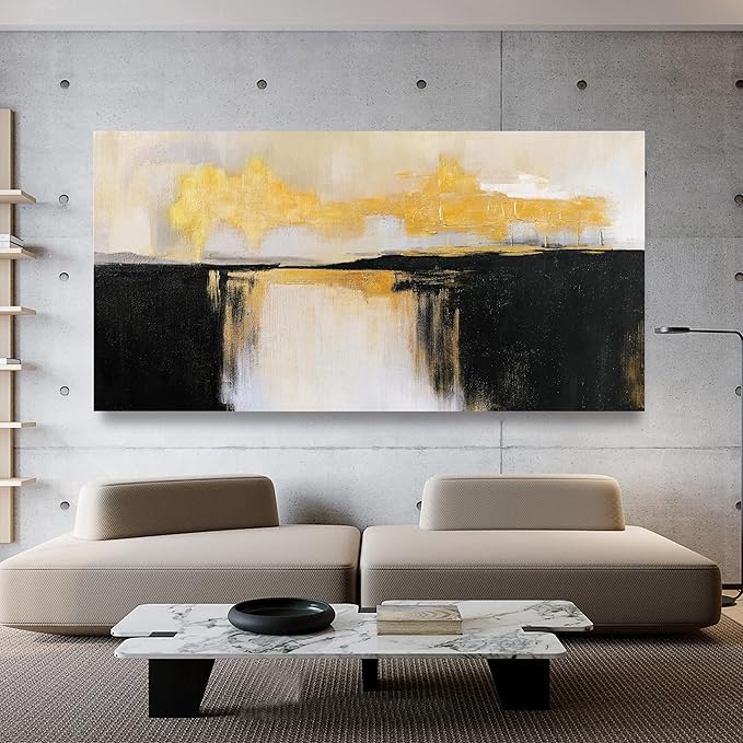 Canvas Wall Art Decor Large Wall Art Pictures For Living Room Black and Gold Wall Art Decor Abstract Art Work Black and White Abstract Wall Art Prints for Bedroom Office Kitchen Wall Decor 29" x 58”