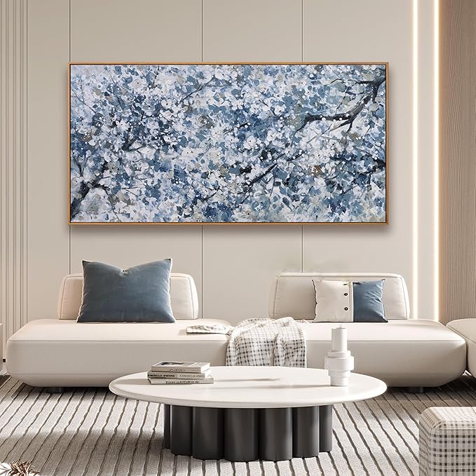 Modern Wall Art Nature Art Canvas Artwork Wall Decor Painting Dark Blue And White Abstract Tree Botanical Wall Art With Framed For Bedroom Living Room Dining Room Home Office Decor 24"×48"