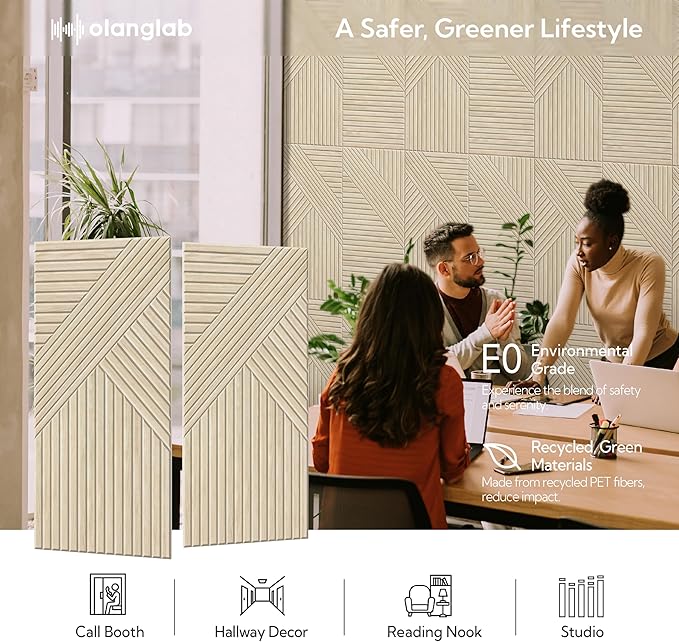 Olanglab Peel and Stick Wall Panels12 Pack, 23.6 x 11.8 per Wall Panels, Acoustic Wall Panels, Sound Absorbing Wall Art for Home Studio and Office, Light Natural Oak Pattern, Sleek Line