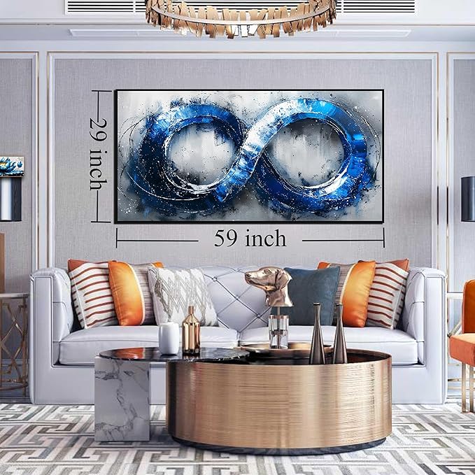 Ouzzlie Blue Picture Wall Decor for Living Room Office Abstract Canvas Wall Art Large Circle Modern Artwork Grey and White Art 29" x 59"