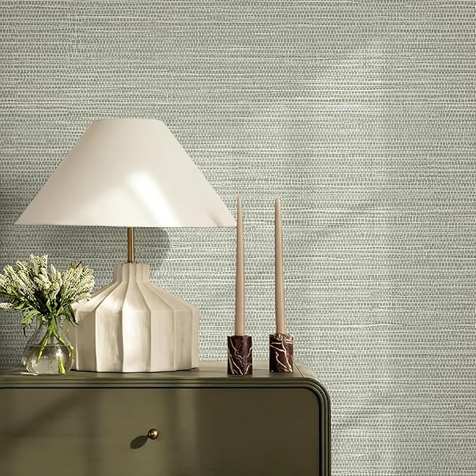 JiffDiff Grasscloth Wallpaper Peel and Stick Cream Grassweave Stick on Wallpaper Textured Self Adhesive Contact Paper 17.3"x118"