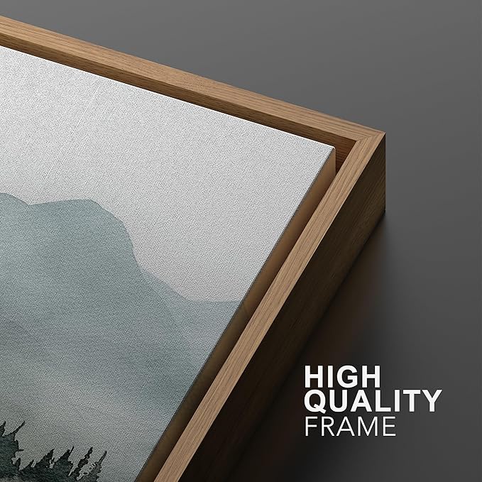 MUDECOR Framed Wall Art Print Set Misty Mountain Lake Watercolor Serene Illustrations Modern Art Boho Decorative Colorful Chic for Living Room, Bedroom, Office - 24"x36"x3 Natural