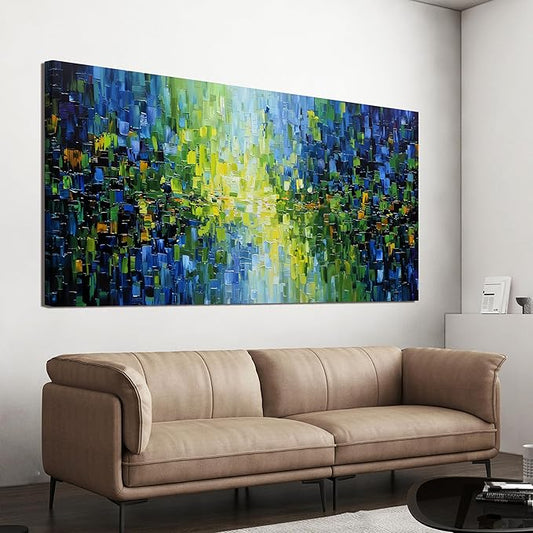 Abstract Canvas Art Wall Decor Canvas Wall Art Decor Large Modern Wall Art For Living Room Green Abstract Wall Art Prints Oversized Blue Wall Art Decor Art Work for Walls Bedroom Office Decor 29"X58"