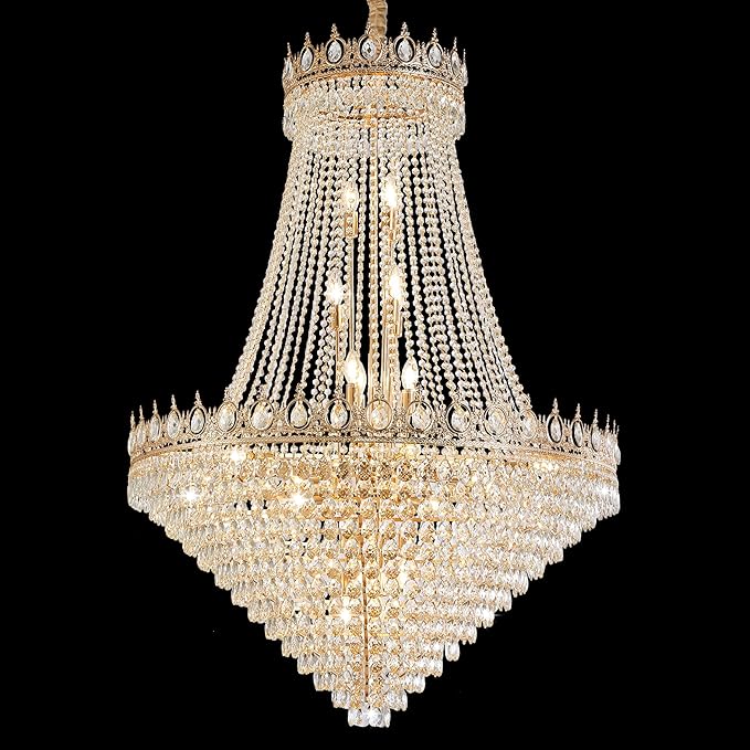 KoKo&Yukina 40" Gold Crystal Chandeliers French Empire Chandeliers K9 Crystal Modern Farmhouse Crystal Chandelier Adjustable Hanging Chandelier for Staircase Foyer Hallway