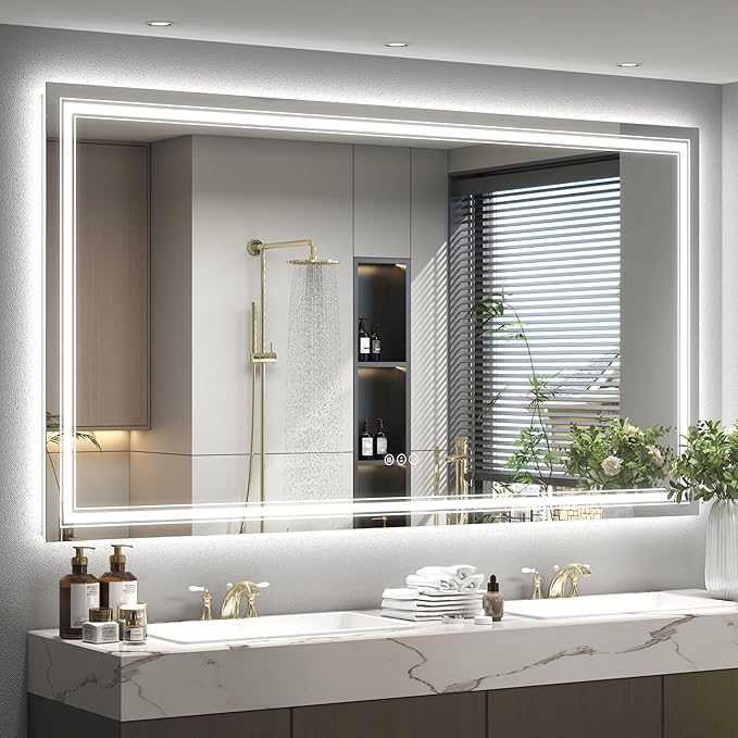 LED Bathroom Mirror for Wall 72x40, Large Lighted Vanity Mirror with Lights, Dimmable, Anti-Fog, Shatter-Proof, Front Lights and Backlit(ETL Listed)