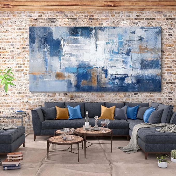 KLAKLA Abstract Canvas Wall Art - Blue and White Picture Artwork for Wall Modern Paintings Wall Decor Living Room Bedroom Office Large Wall Art