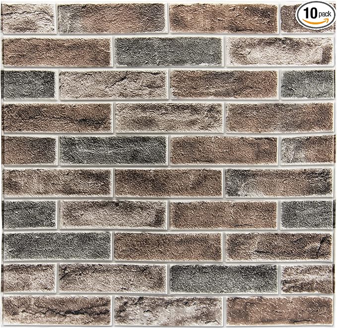 Art3d 10-Pack 52.5 Sq.Ft Faux Brick 3D Wall Panels Peel and Stick in Gray Brown, Self Adhesive Waterproof Foam Wallpaper for Bedroom, Bathroom, Kitchen