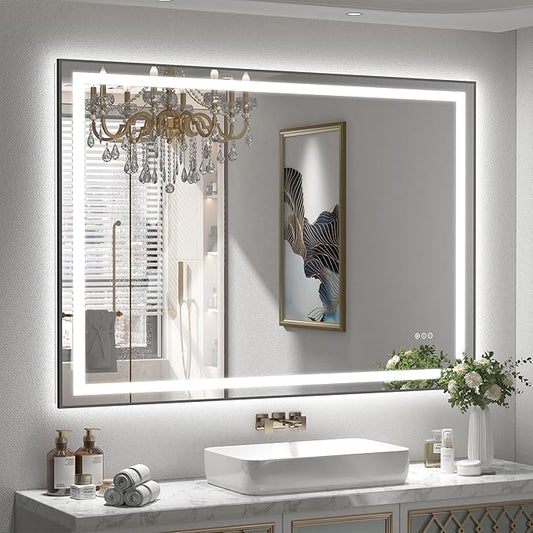 44x36 LED Bathroom Mirror, Lighted Vanity Mirror for Wall with Black Frame, Front Lights and Backlit, Dimmable, Anti-Fog, Shatter-Proof, ETL Listed (Horizontal/Vertical)