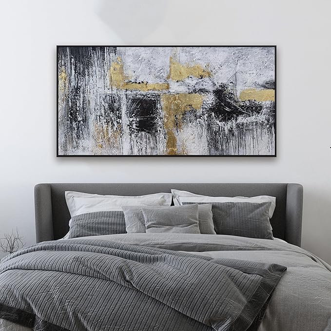 Abstract Wall Art Small Size Black And Gold Modern Minimalist Artwork Framed Home Artwork Decor Modern Minimalist Canvas Painting Living Room Decor For Bedroom Office Wall Decor 20"X40"