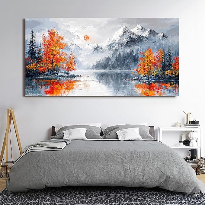 Canvas Oversized Wall Art Decor Wall Art Pictures for Living Room Artwork for Walls Large Vintage Forest Wall Art Prints Canvas Art Wall Decor Landscape Mountain Wall Art Bedroom Home Art Decor 29" X 58"