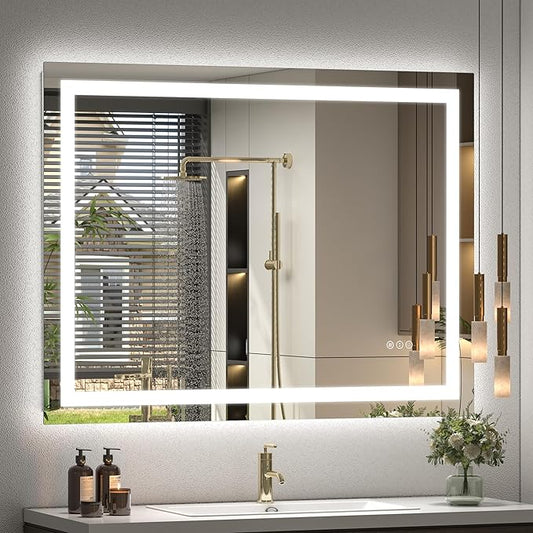 40x30 Inch LED Bathroom Mirror for Wall, Lighted Bathroom Vanity Mirror with Lights, Dimmable, Anti-Fog, Shatter-Proof, ETL Listed (Front Lights + Backlit)
