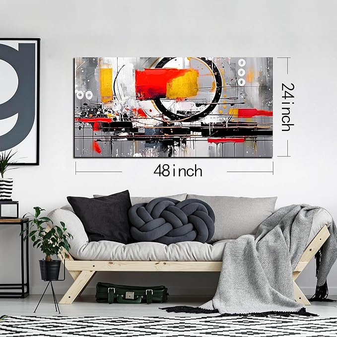 Abstract Canvas Art Wall Decor for Living Room - Modern Wall Art for Office Ready to Hang Size 24" x 48"