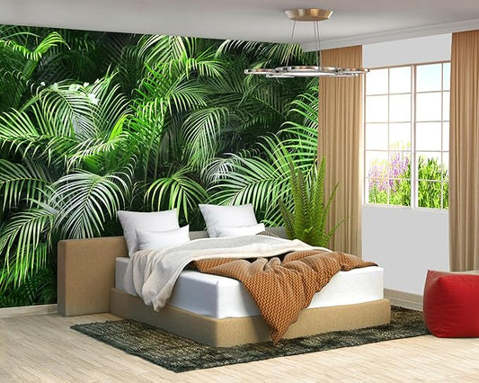 -Green Tropical Botanical Palm Leaf Wallpaper Large Wall Mural for Living Room Bedroom (Papel tapiz para pared de habitatacion) 108" x 75" (It's not Peel and Stick)